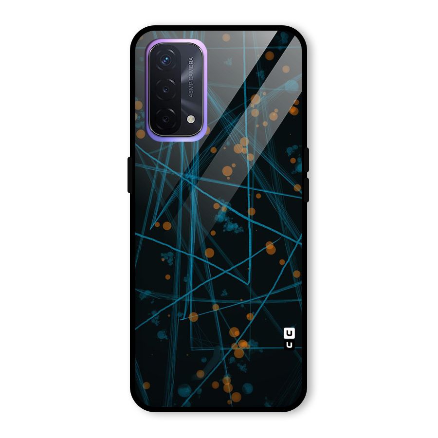 Blue Lines Gold Dots Glass Back Case for Oppo A74 5G