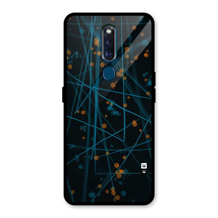 Blue Lines Gold Dots Glass Back Case for Oppo F11 Pro