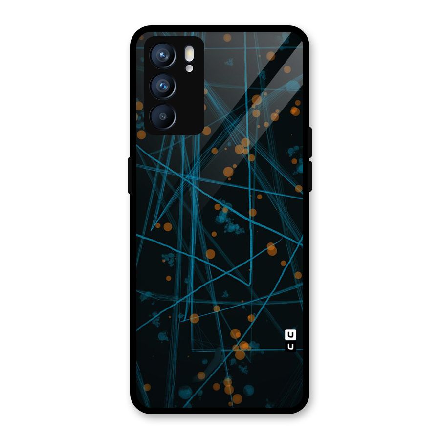 Blue Lines Gold Dots Glass Back Case for Oppo Reno6 5G
