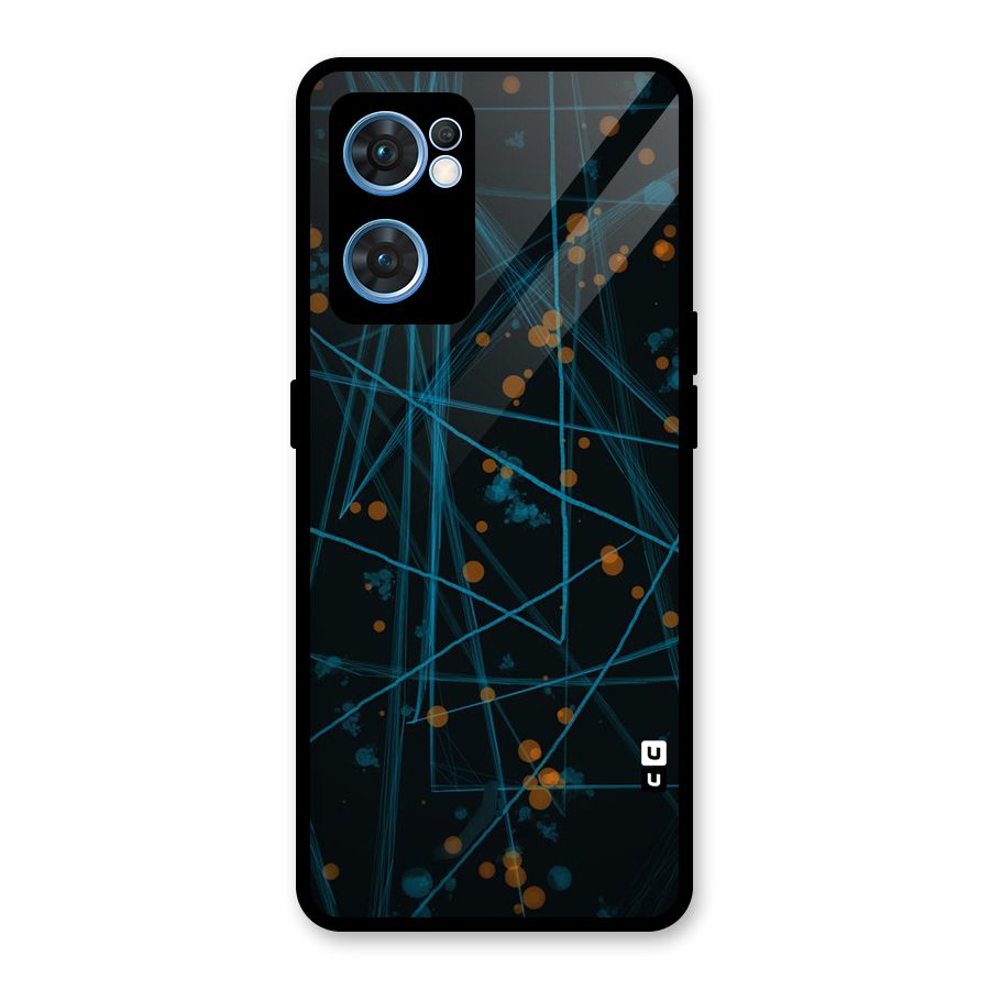 Blue Lines Gold Dots Glass Back Case for Oppo Reno7 5G
