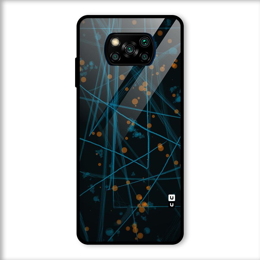 Blue Lines Gold Dots Glass Back Case for Poco X3
