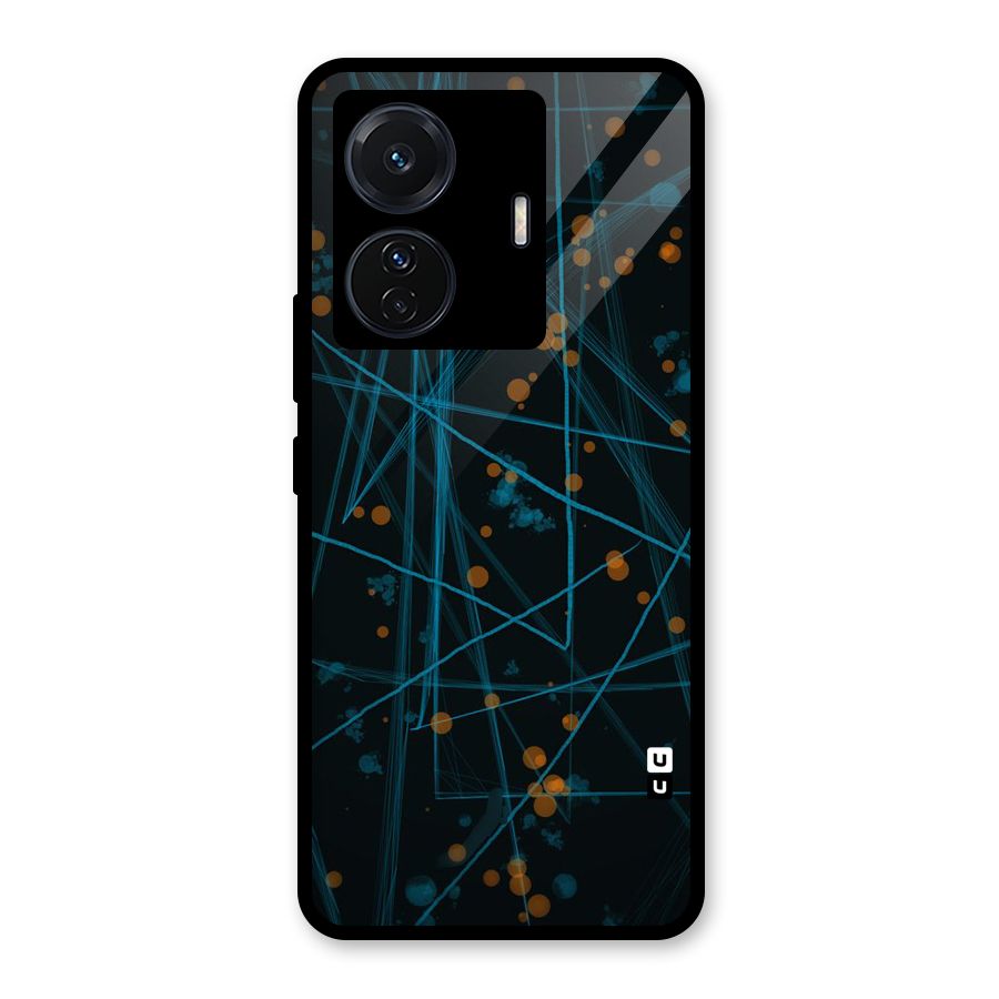 Blue Lines Gold Dots Glass Back Case for Vivo T1 Pro
