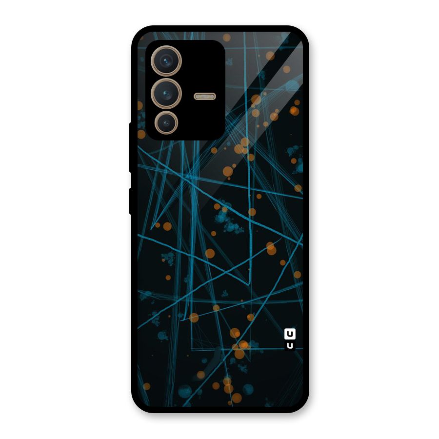 Blue Lines Gold Dots Glass Back Case for Vivo V23 5G