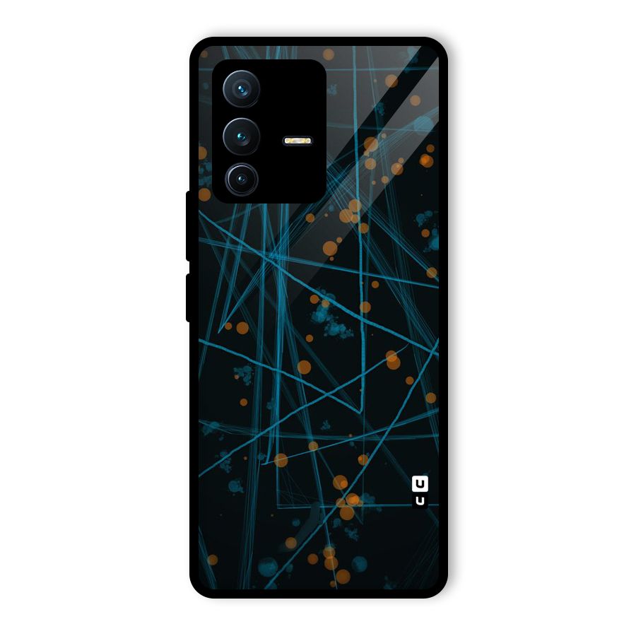 Blue Lines Gold Dots Glass Back Case for Vivo V23 Pro