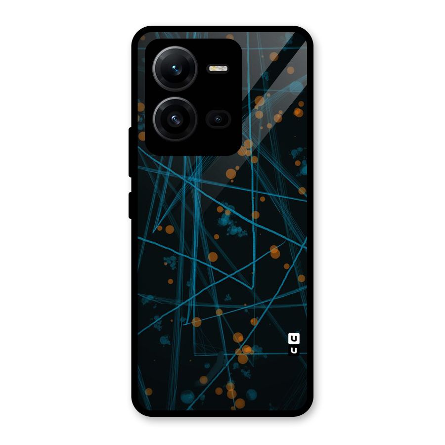 Blue Lines Gold Dots Glass Back Case for Vivo V25