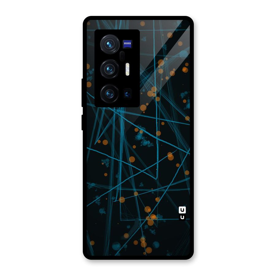 Blue Lines Gold Dots Glass Back Case for Vivo X70 Pro Plus