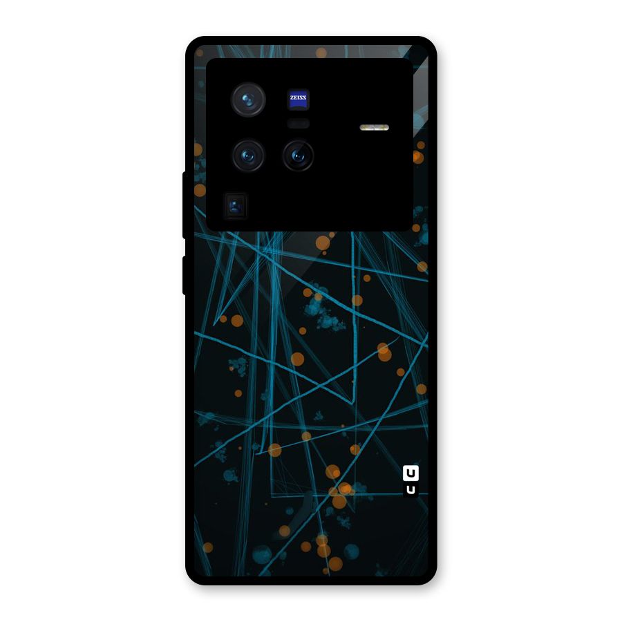 Blue Lines Gold Dots Glass Back Case for Vivo X80 Pro