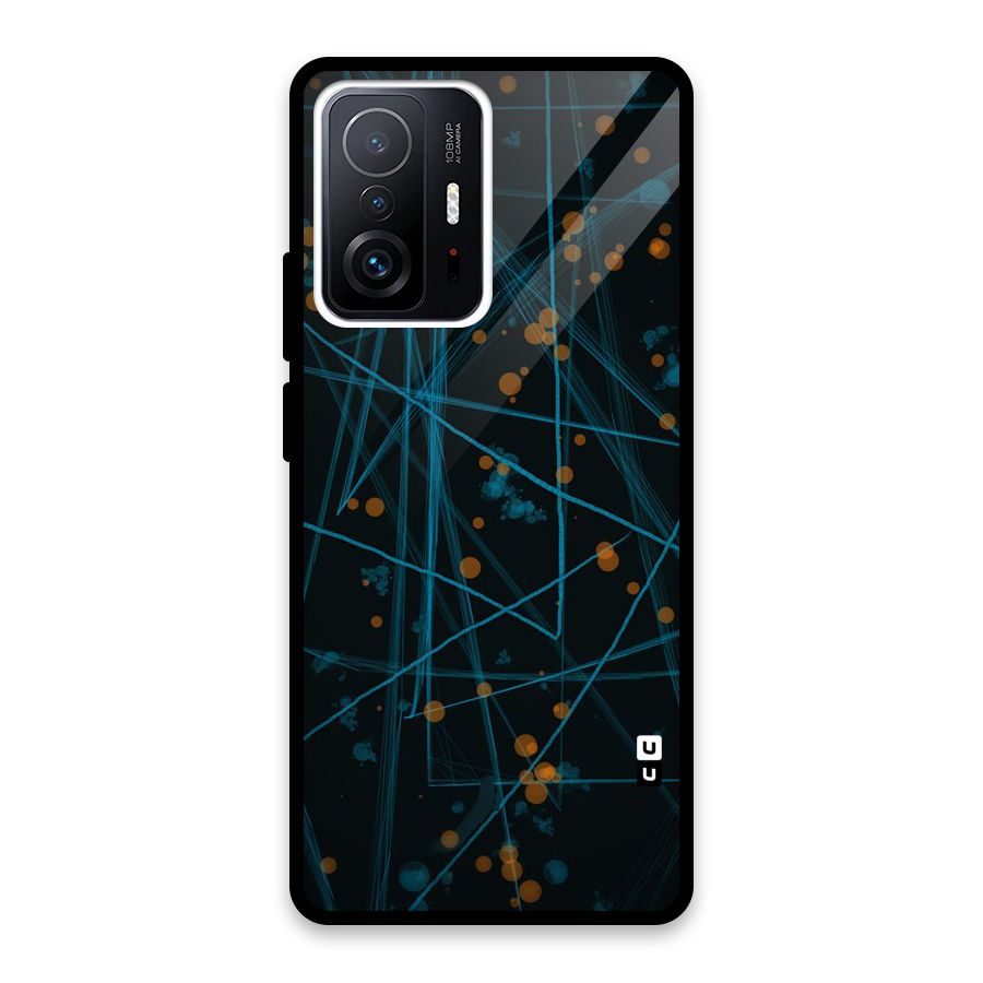 Blue Lines Gold Dots Glass Back Case for Xiaomi 11T Pro