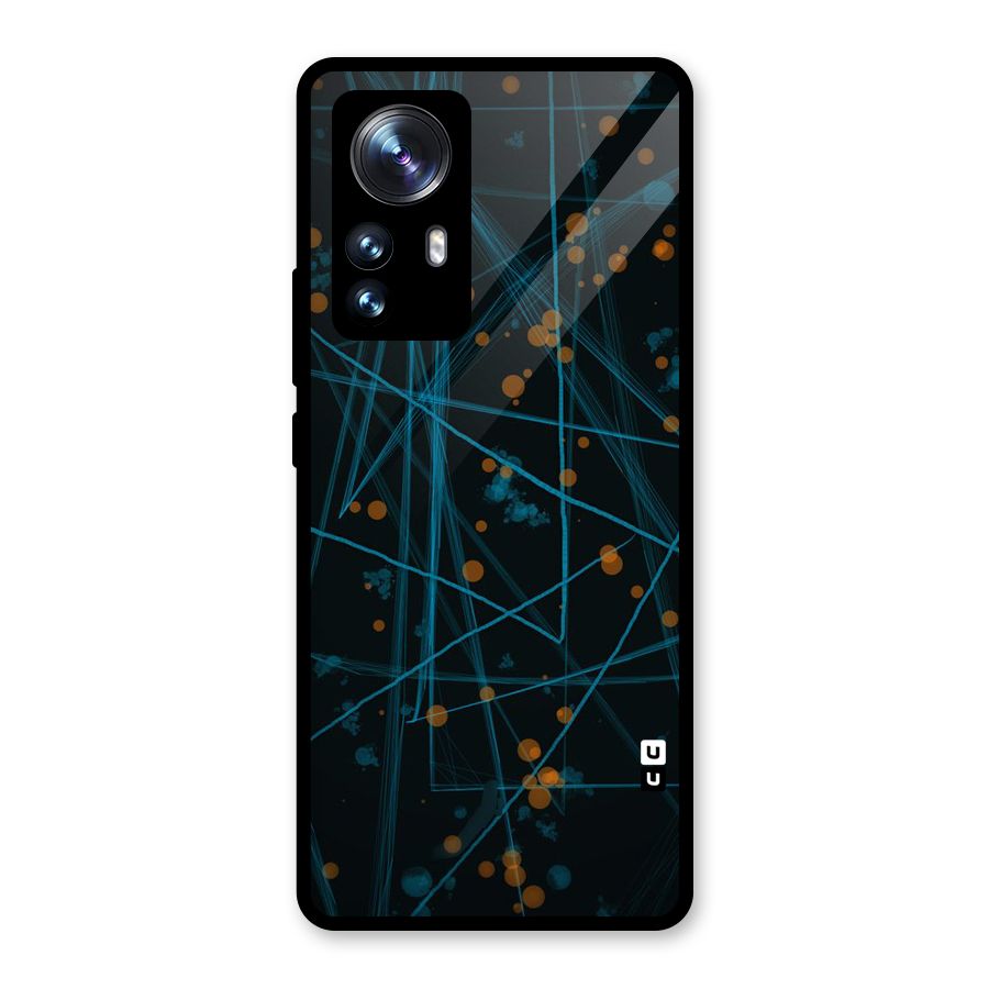Blue Lines Gold Dots Glass Back Case for Xiaomi 12 Pro