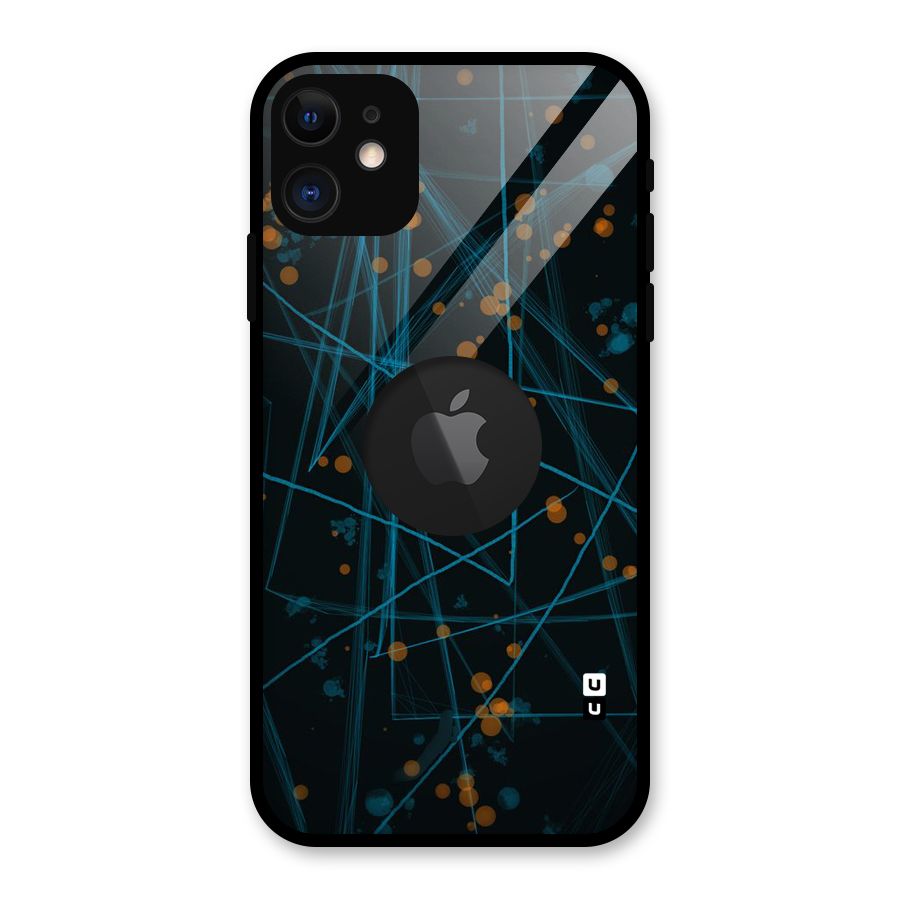 Blue Lines Gold Dots Glass Back Case for iPhone 11 Logo Cut