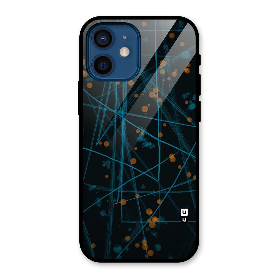 Blue Lines Gold Dots Glass Back Case for iPhone 12 Mini