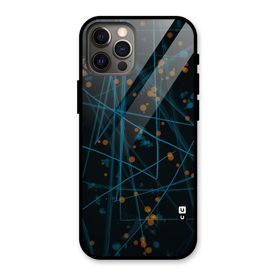 Blue Lines Gold Dots Glass Back Case for iPhone 12 Pro