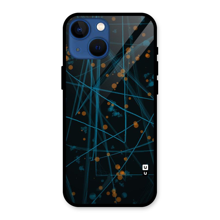 Blue Lines Gold Dots Glass Back Case for iPhone 13 Mini
