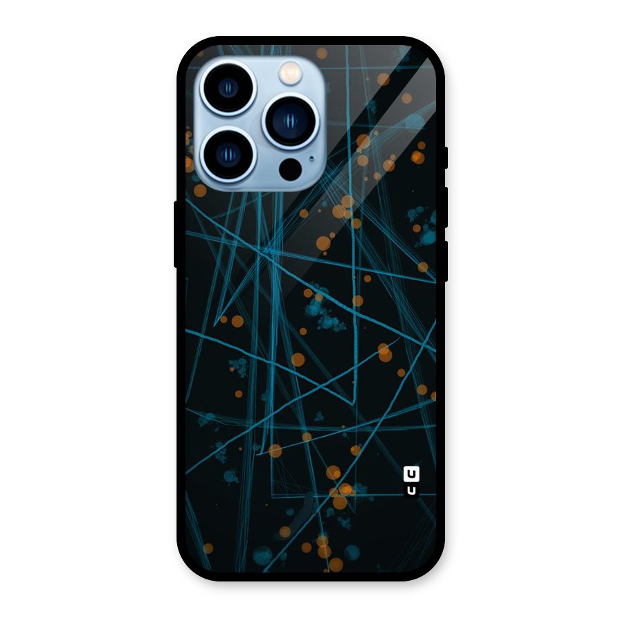 Blue Lines Gold Dots Glass Back Case for iPhone 13 Pro