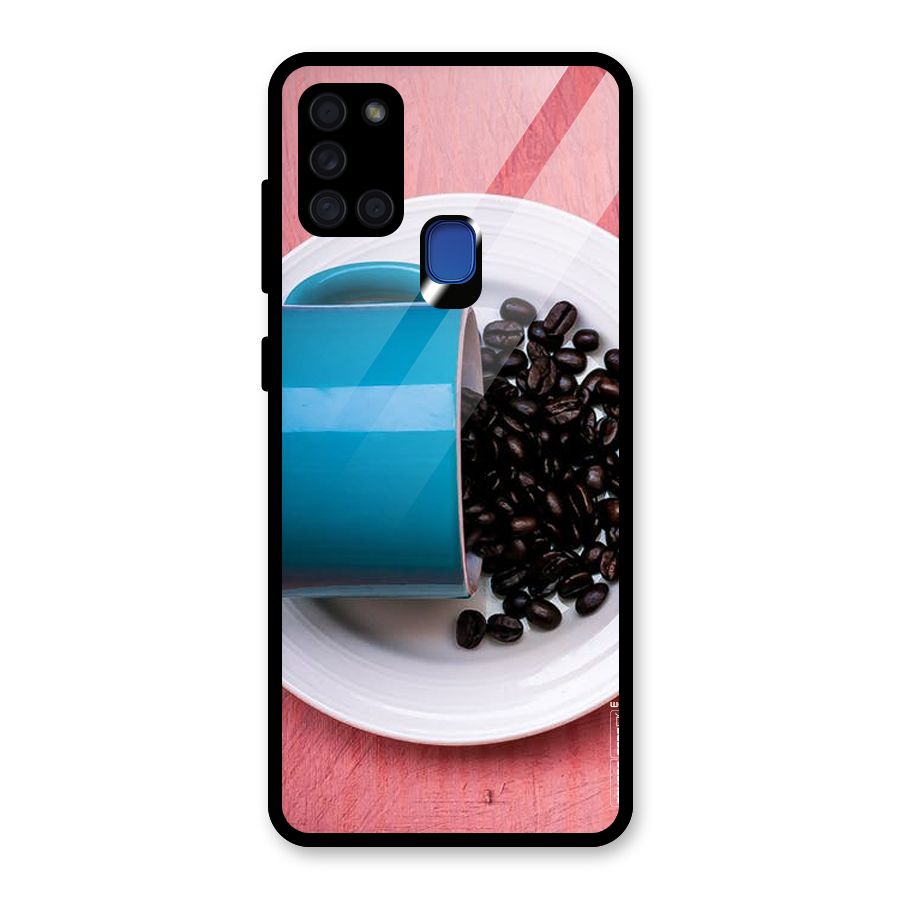Blue Mug And Beans Glass Back Case for Galaxy A21s