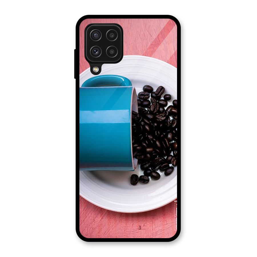 Blue Mug And Beans Glass Back Case for Galaxy A22 4G