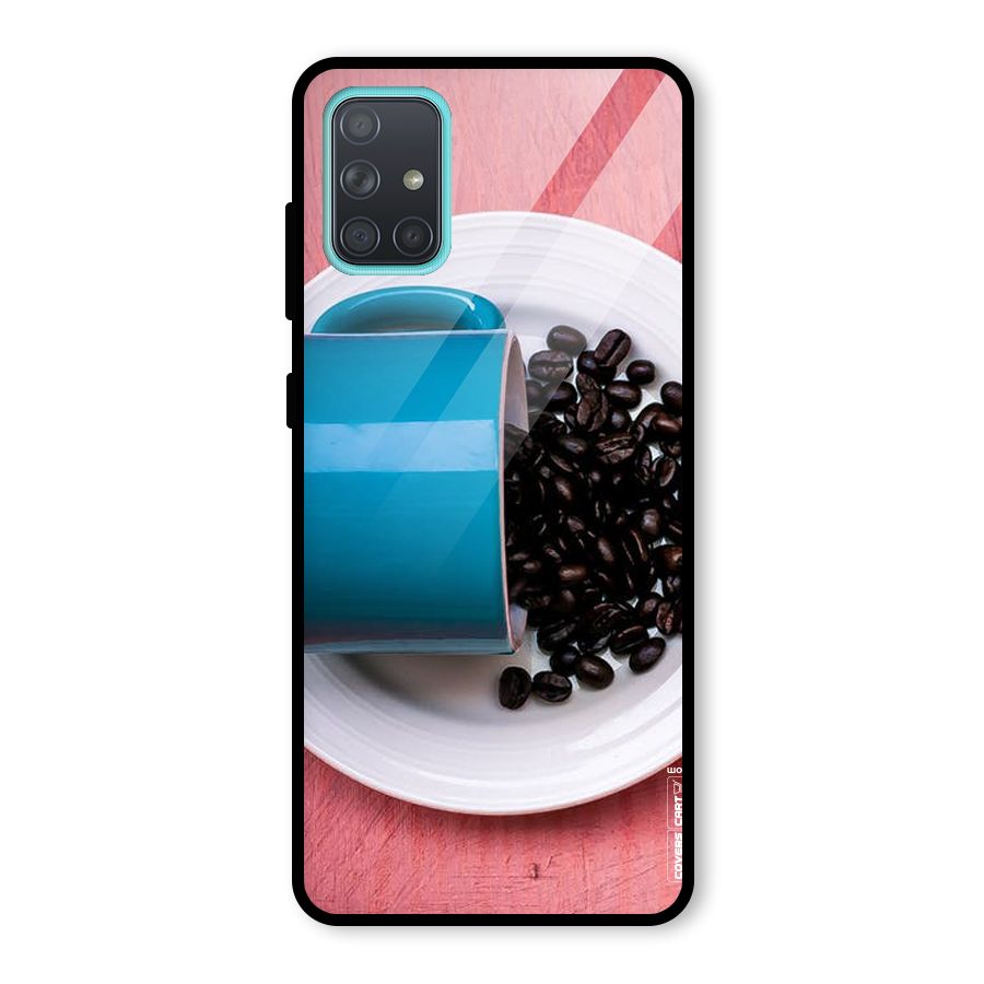 Blue Mug And Beans Glass Back Case for Galaxy A71