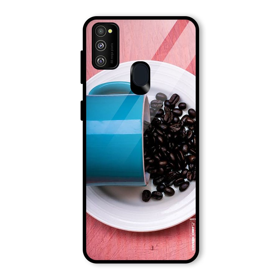 Blue Mug And Beans Glass Back Case for Galaxy M21