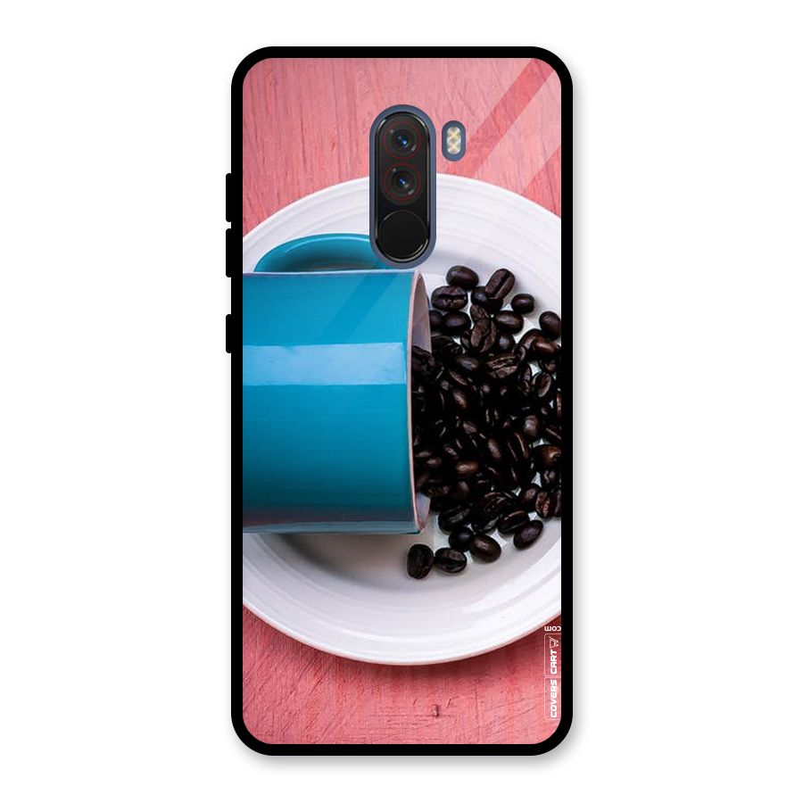 Blue Mug And Beans Glass Back Case for Poco F1
