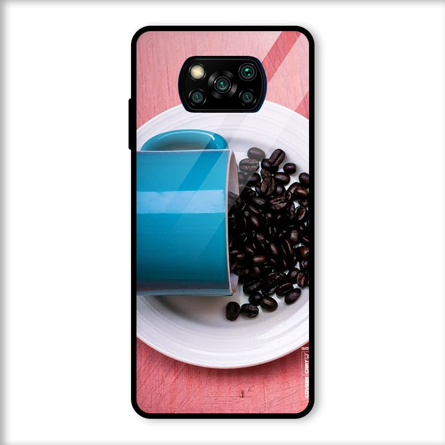 Blue Mug And Beans Glass Back Case for Poco X3
