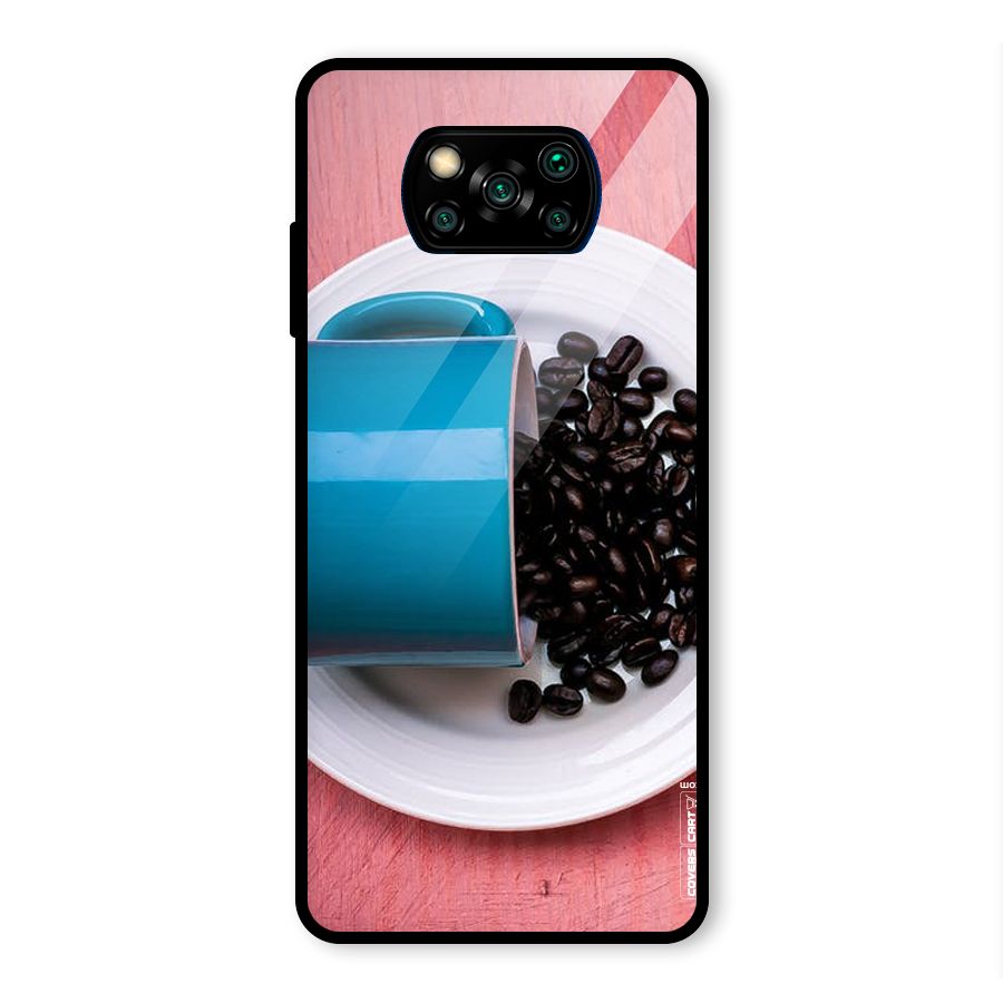 Blue Mug And Beans Glass Back Case for Poco X3 Pro