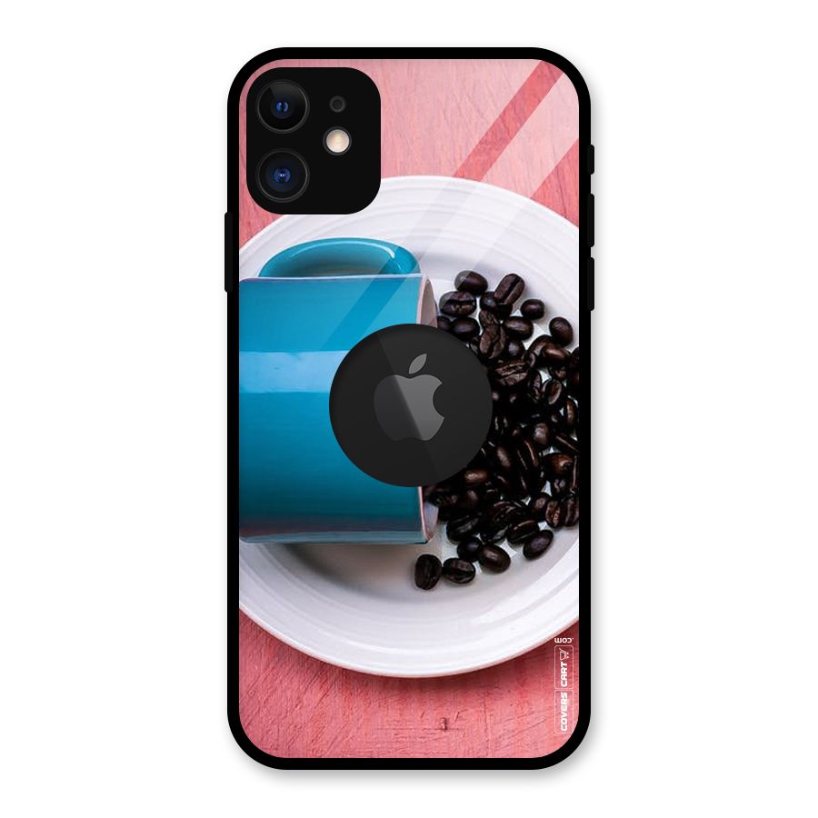 Blue Mug And Beans Glass Back Case for iPhone 11 Logo Cut
