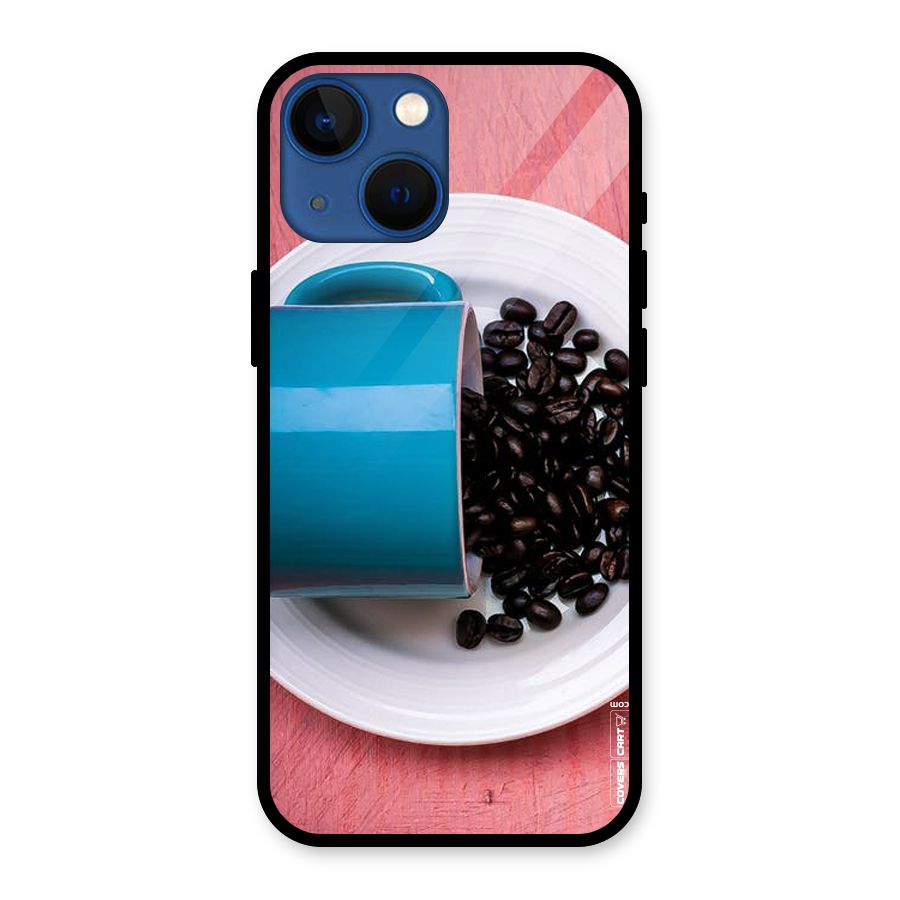 Blue Mug And Beans Glass Back Case for iPhone 13 Mini