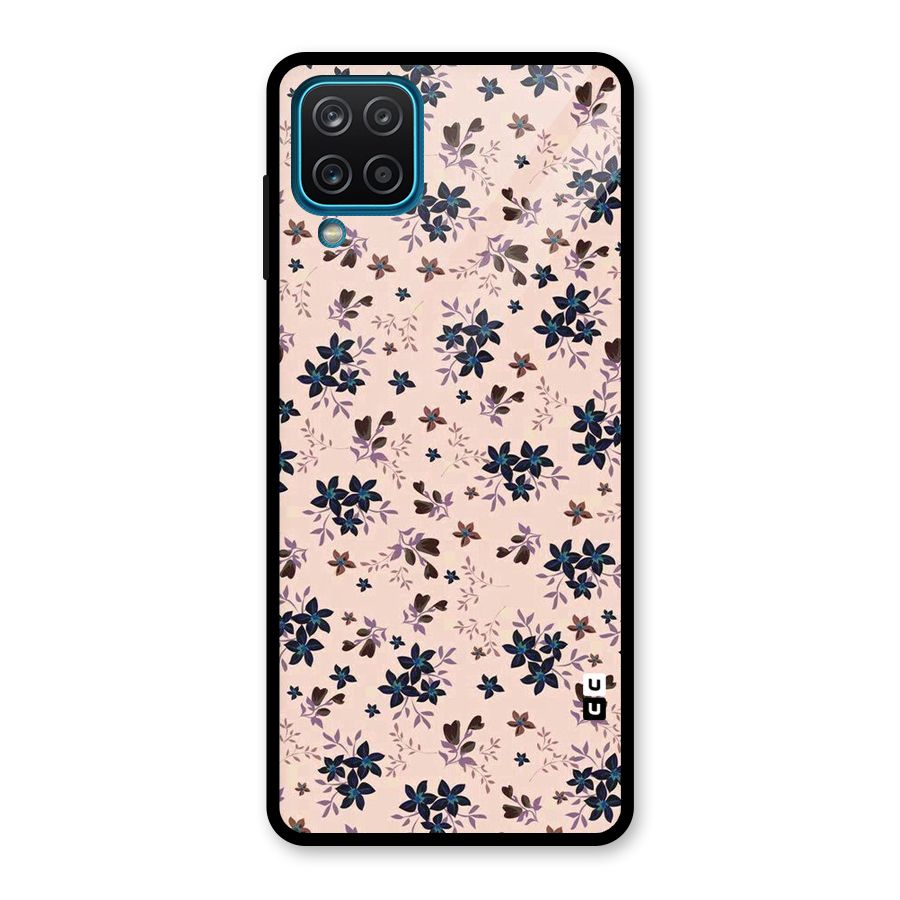 Blue Peach Floral Glass Back Case for Galaxy A12