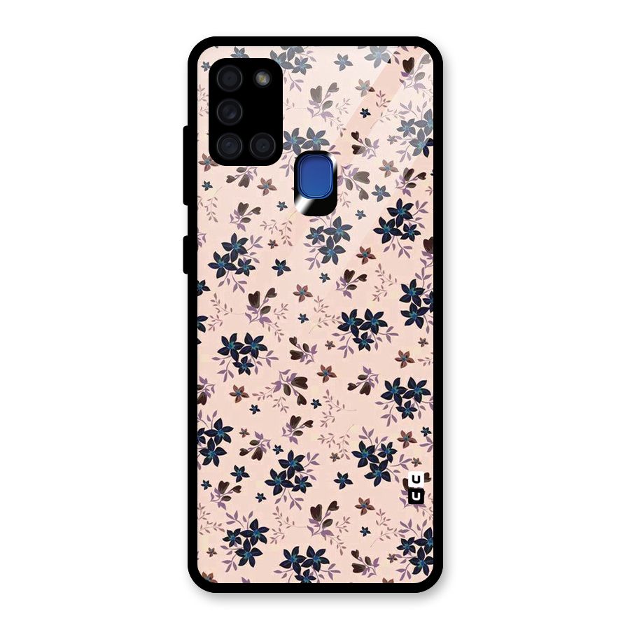 Blue Peach Floral Glass Back Case for Galaxy A21s