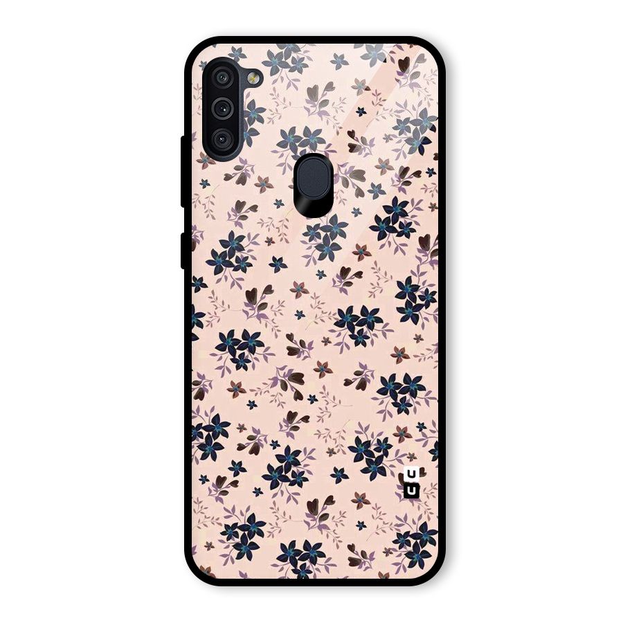 Blue Peach Floral Glass Back Case for Galaxy M11