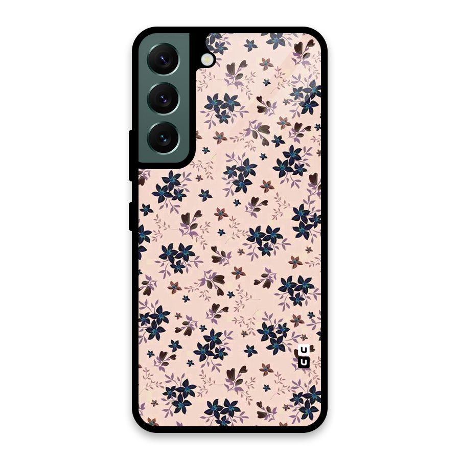 Blue Peach Floral Glass Back Case for Galaxy S22 5G