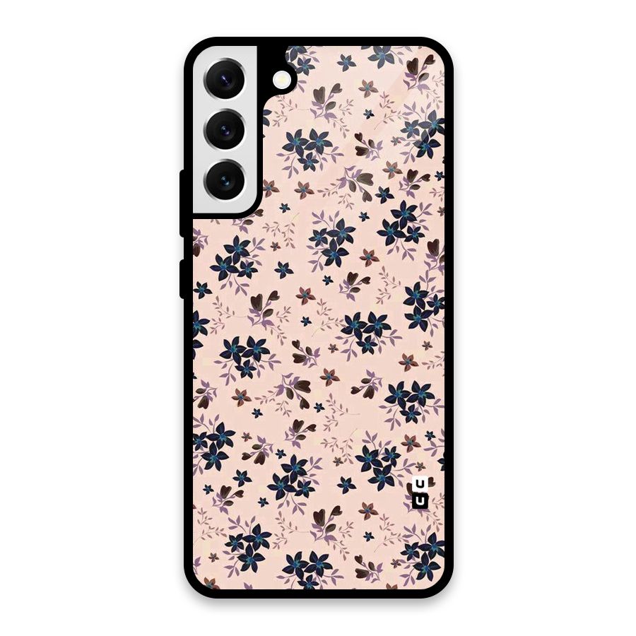 Blue Peach Floral Glass Back Case for Galaxy S22 Plus 5G