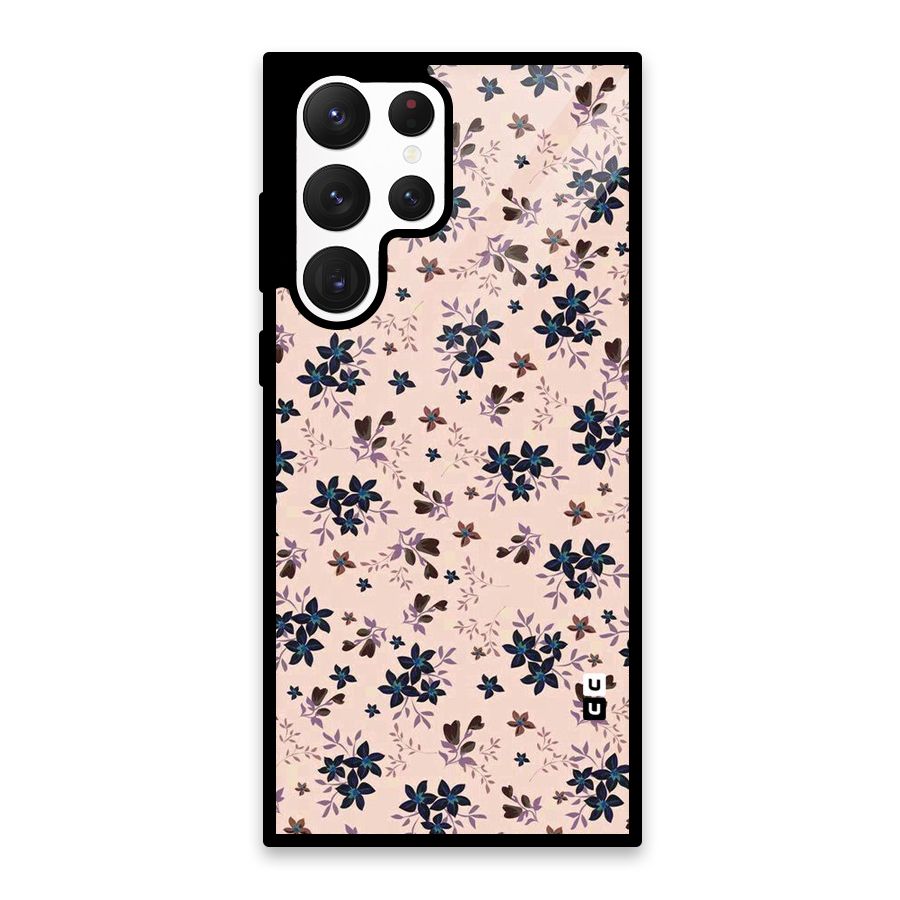 Blue Peach Floral Glass Back Case for Galaxy S22 Ultra 5G