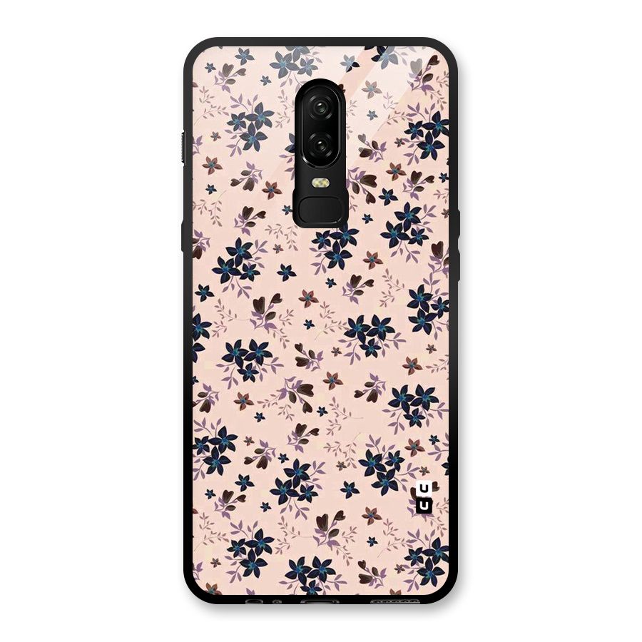 Blue Peach Floral Glass Back Case for OnePlus 6