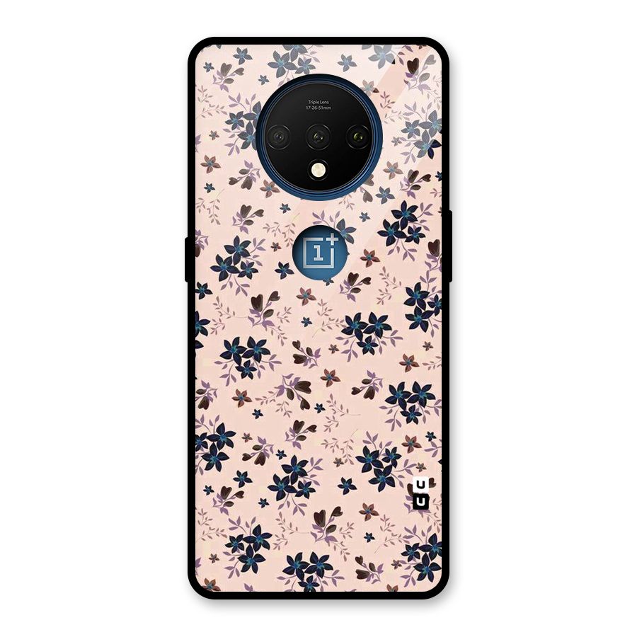 Blue Peach Floral Glass Back Case for OnePlus 7T