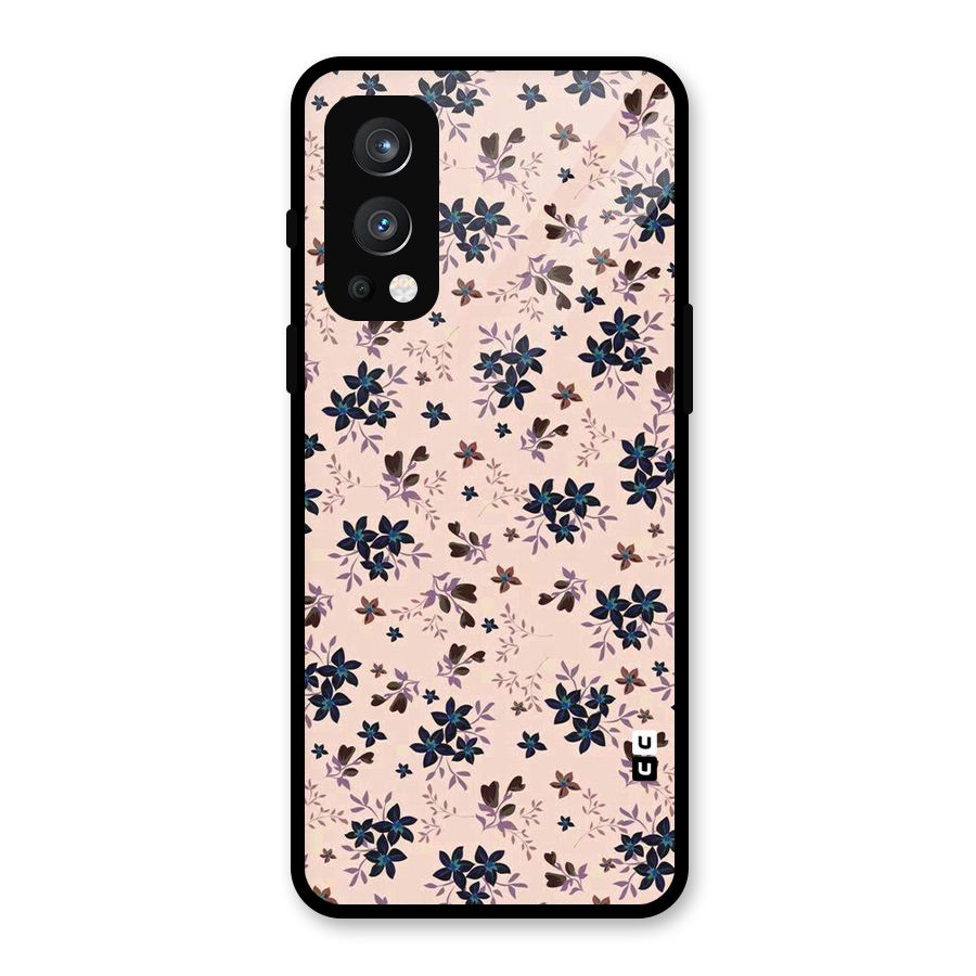 Blue Peach Floral Glass Back Case for OnePlus Nord 2 5G
