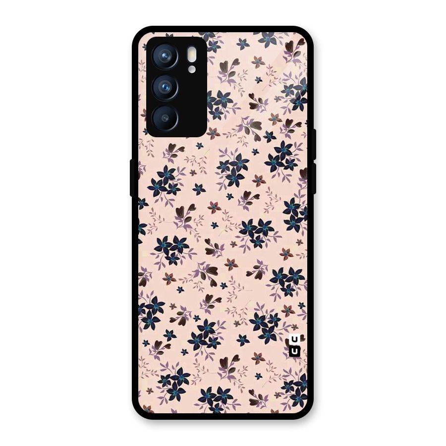 Blue Peach Floral Glass Back Case for Oppo Reno6 5G