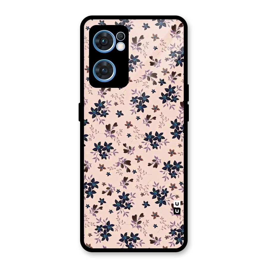 Blue Peach Floral Glass Back Case for Oppo Reno7 5G