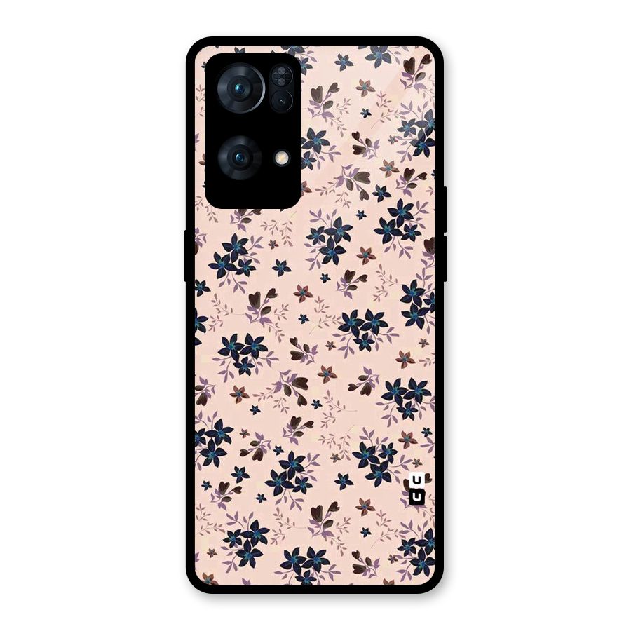Blue Peach Floral Glass Back Case for Oppo Reno7 Pro 5G