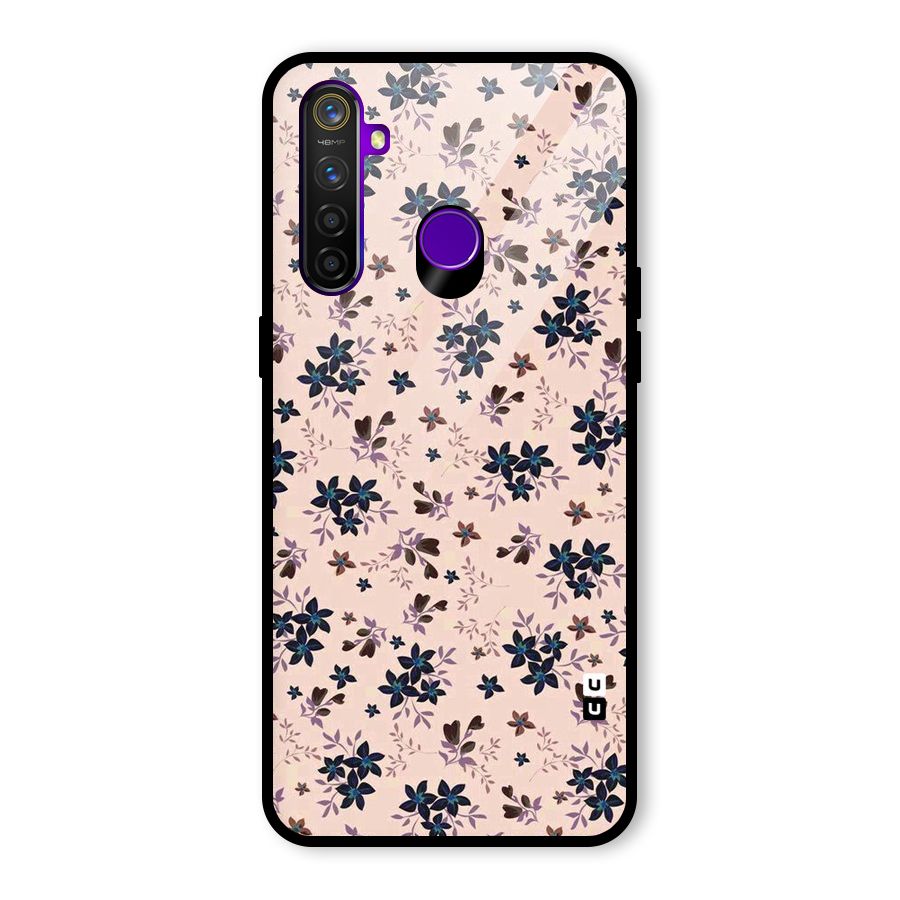 Blue Peach Floral Glass Back Case for Realme 5 Pro