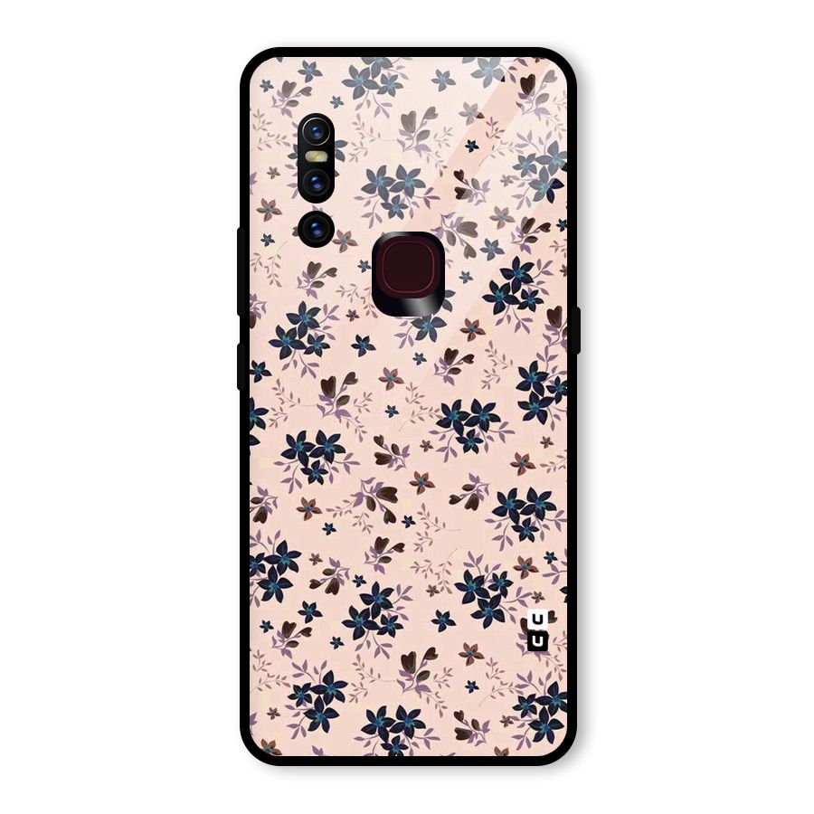 Blue Peach Floral Glass Back Case for Vivo V15