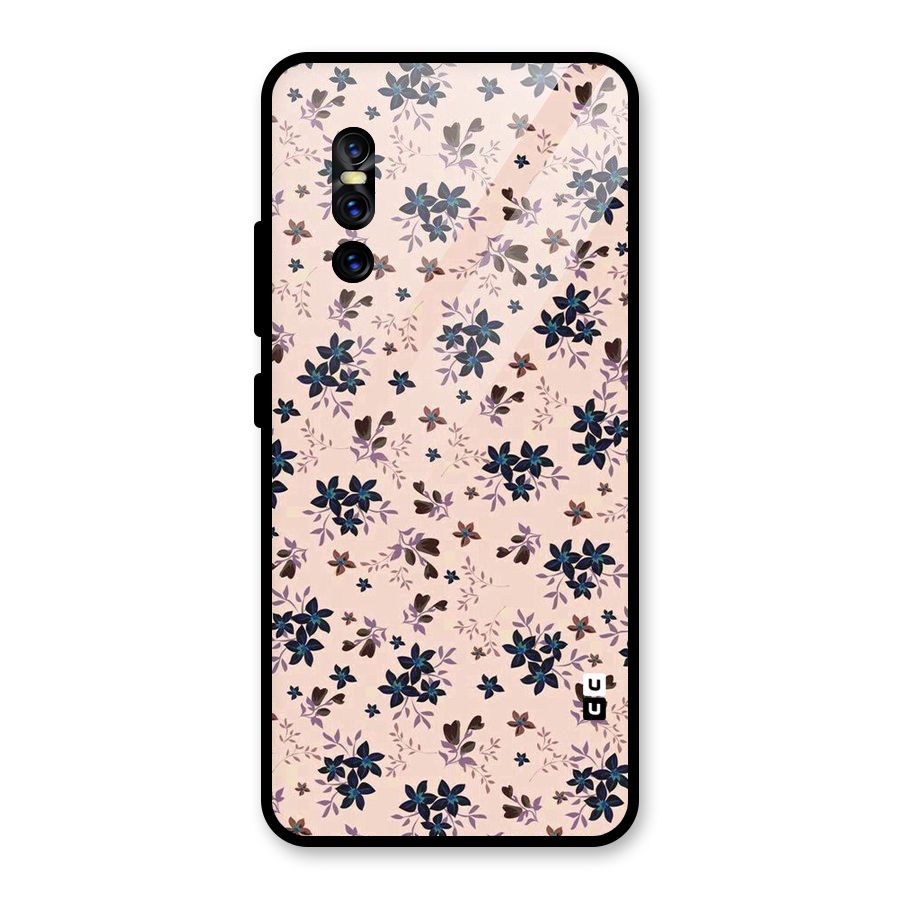 Blue Peach Floral Glass Back Case for Vivo V15 Pro