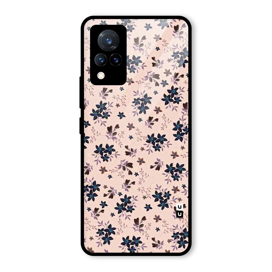 Blue Peach Floral Glass Back Case for Vivo V21 5G