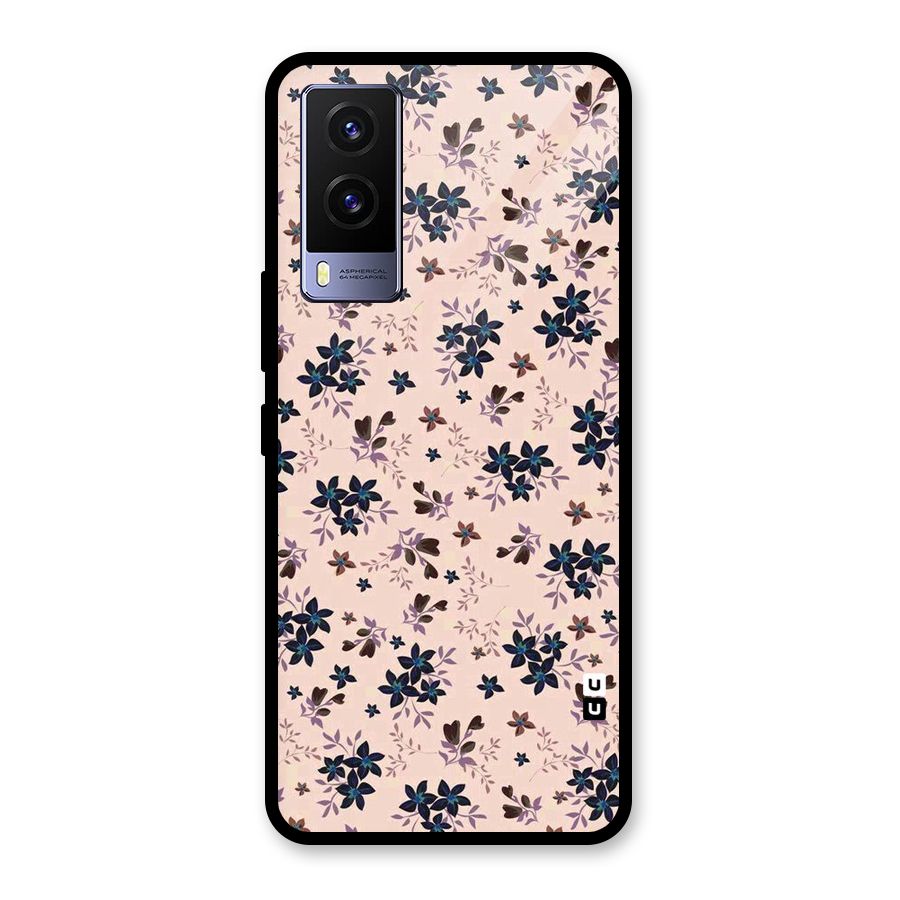 Blue Peach Floral Glass Back Case for Vivo V21e 5G