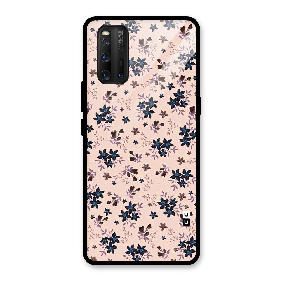 Blue Peach Floral Glass Back Case for Vivo iQOO 3