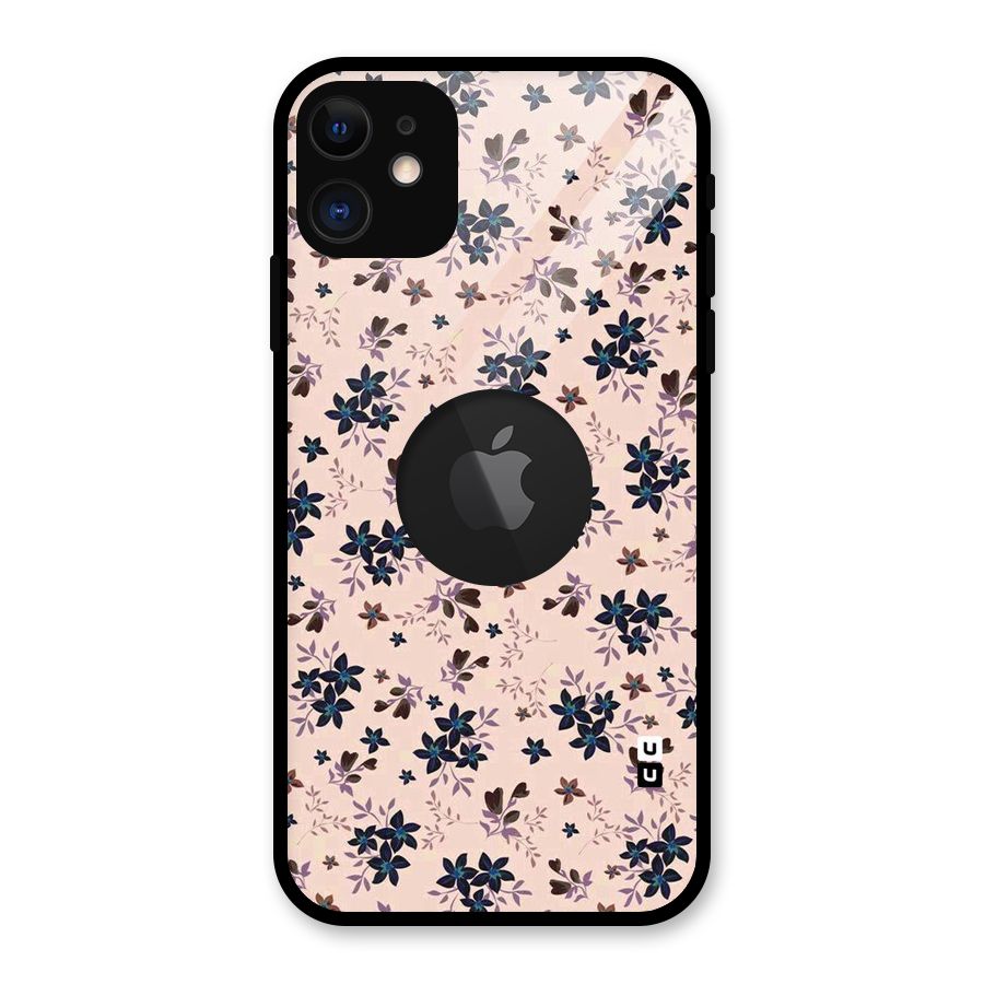 Blue Peach Floral Glass Back Case for iPhone 11 Logo Cut