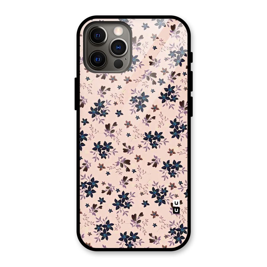 Blue Peach Floral Glass Back Case for iPhone 12 Pro