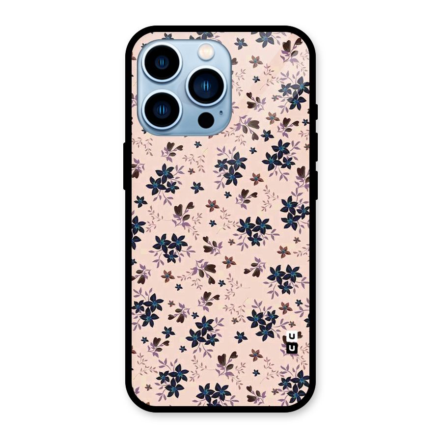 Blue Peach Floral Glass Back Case for iPhone 13 Pro