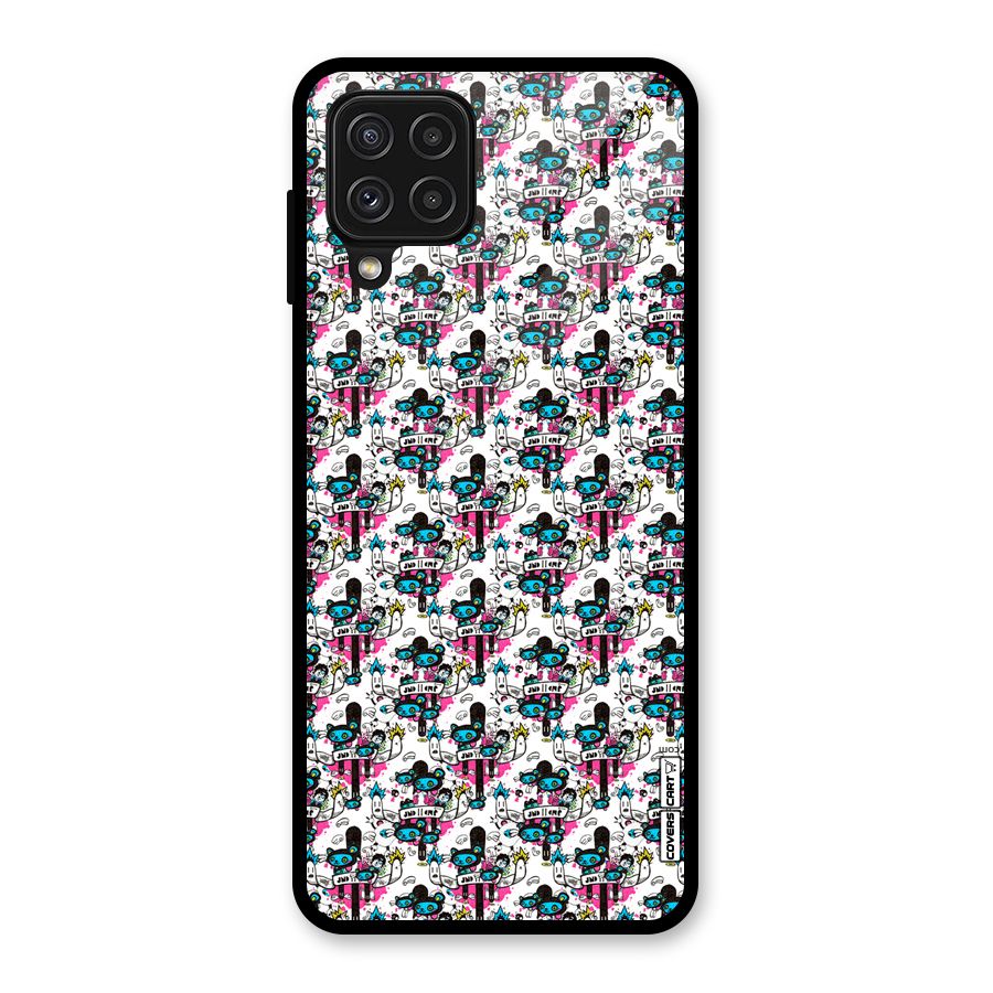 Blue Pink Pattern Glass Back Case for Galaxy A22 4G