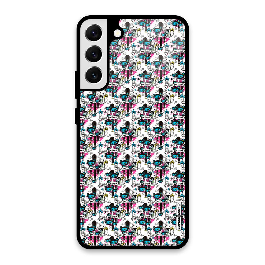 Blue Pink Pattern Glass Back Case for Galaxy S22 Plus 5G
